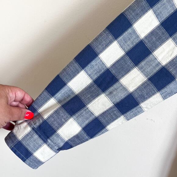 VTG LL Bean Slightly Fitted Plaid Mens Button Up Shirt Size L Blue Check Preppy - Picture 4 of 9